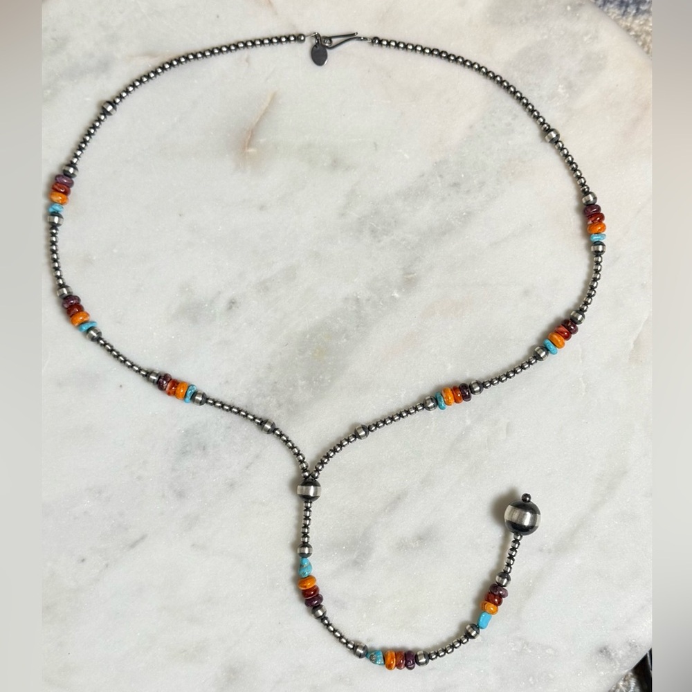 Navajo Pearl Lariat Necklace Turquoise Orange/Purple/Red Spiny New Never Worn